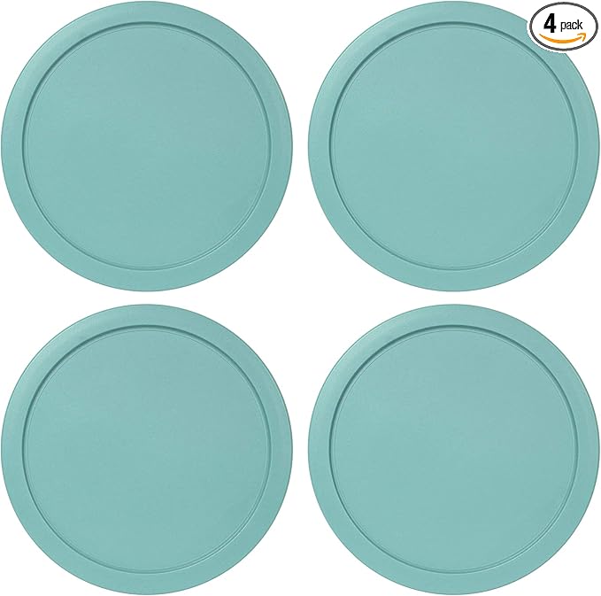 Replacement Lids fits Pyrex 4-Cup Glass Food Storage Container Bowls, 6-Inch Plastic Round Lids Covers for Pyrex 7201-PC, Airtight & Leakproof (4-Pack, Turquoise)