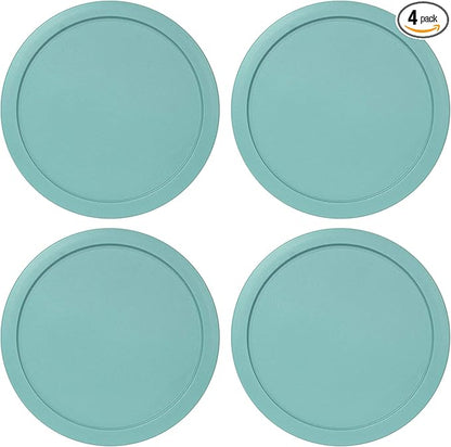 Replacement Lids fits Pyrex 4-Cup Glass Food Storage Container Bowls, 6-Inch Plastic Round Lids Covers for Pyrex 7201-PC, Airtight & Leakproof (4-Pack, Turquoise)