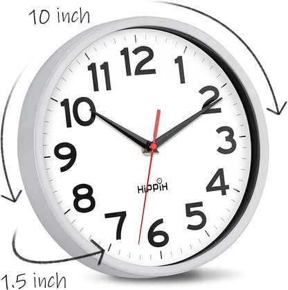 HIPPIH Wall Clock 2 Pack, 10 Inch Modern Wall Clocks Battery Operated, Non Ticking Silent Clock, Simple Small Analog Clocks for Living Room, Bedroom, School, Office Decor, Silver