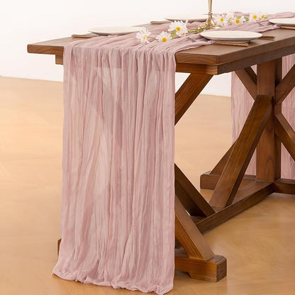Socomi 3pcs Pink Cheesecloth Table Runner Valentine's Day Boho Rustic Gauze Dusty Pink Farmhouse 120 inch 10FT Cheese Cloth Runner for Wedding Party Baby Shower Birthday Home Decor