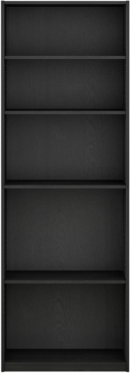 Furinno Jaya Book Shelf, 5-Tier Bookshelf, Bookcase with Adjustable Shelves, 9.5" x 24.5" x 71.2", for Organization and Storage, for Living Room, Bedroom, Home Office, Blackwood