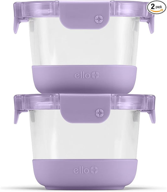 Ello Duraglass Refresh 2 Cup Meal Prep Sets 4Pc, 2 Pack - Glass Food Storage Container with Silicone Boot and Airtight BPA-Free Plastic Lids, Dishwasher, Microwave and Freezer Safe, Dusty Lavender