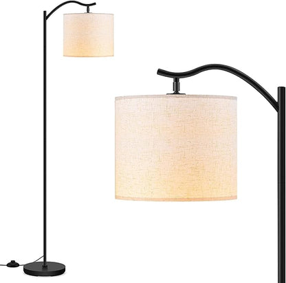 BoostArea Floor Lamp for Living Room,LED Arched Floor Lamps, Tall Modern Standing Lamp with Beige Linen Shade,Footswitch,Mid Century Floor Lamp for Bedrooms,Study Room,Office