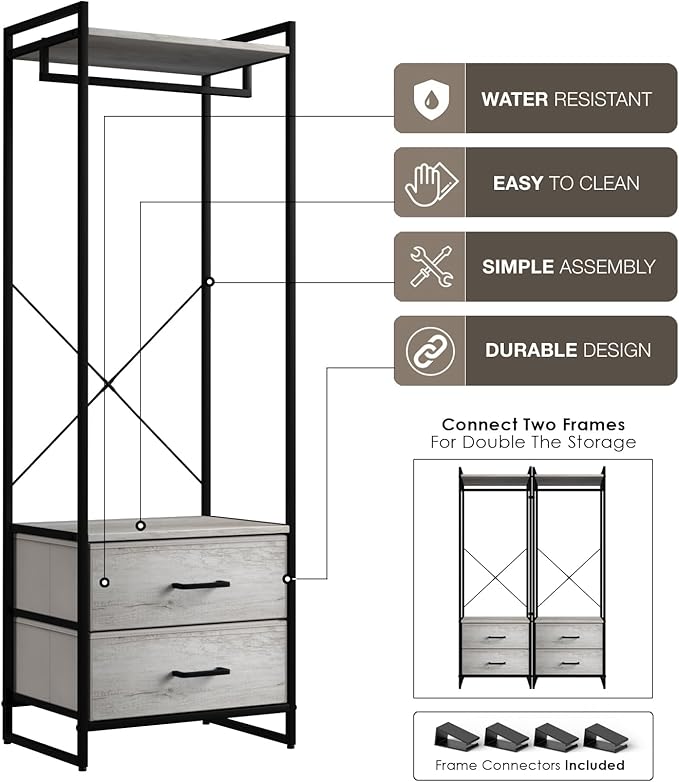 Sorbus Clothing Rack with Drawers - Clothes Stand Dresser - Wood Top, Steel Frame, & Fabric Drawers - Tall Closet Storage Organizer - Garment Rack for Hanging Shirts, Dresses, & Jackets