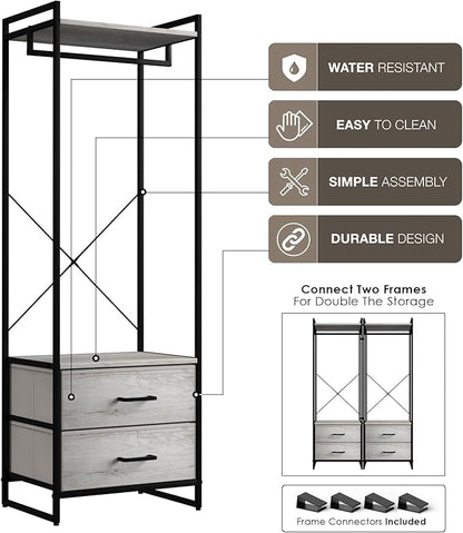Sorbus Clothing Rack with Drawers - Clothes Stand Dresser - Wood Top, Steel Frame, & Fabric Drawers - Tall Closet Storage Organizer - Garment Rack for Hanging Shirts, Dresses, & Jackets