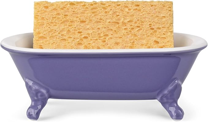 6.5" Ceramic Mini Decorative Clawfoot Bathtub Bar Soap Dish, Kitchen Sponge Holder and Shower Tray for Bathroom, 1 Pack(Jubilee)