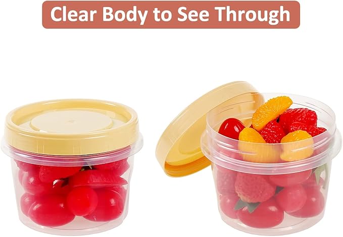 16 Oz Plastic Containers with Lids, 15 Pack Overnight Oats Containers with Lids, Stackable Reusable Twist Screw Top 2-Cup Freezer Storage Container for Food Soup Jello Sauce, Yellow/Green/Red Ocher