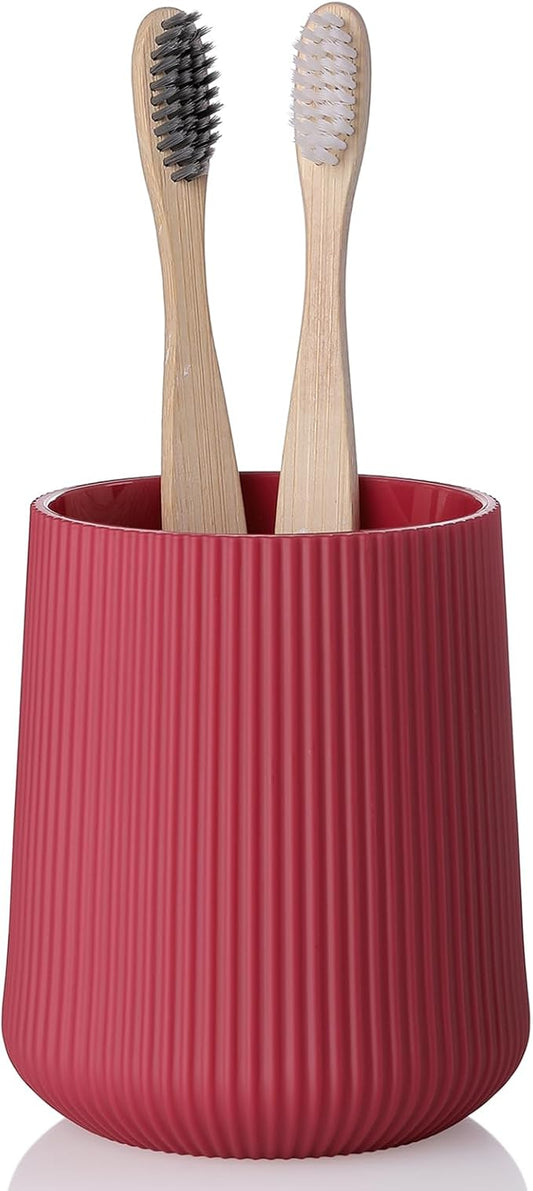 YAUKPH Red Striped Toothbrush Holder for Electric Toothbrushes Bathroom Organizer Cup for Toothpaste Kids & Adults