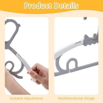 30 Pack Baby Clothes Hangers with 16 Clips, 11-15 inch Adjustable Kid Hanger, Multifunctional Children Hanger for Girl Boy Toddler Kids Child(Grey)