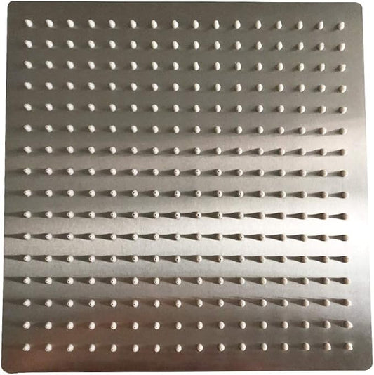 BESy 12 Inch Rain Shower Head, 12" Square Rainfall & High Pressure Stainless Steel Bath Shower Head, 1/16" Ultra Thin, Waterfall Full Body Coverage with Silicone Nozzle, Non Fingerprint Brushed Finish