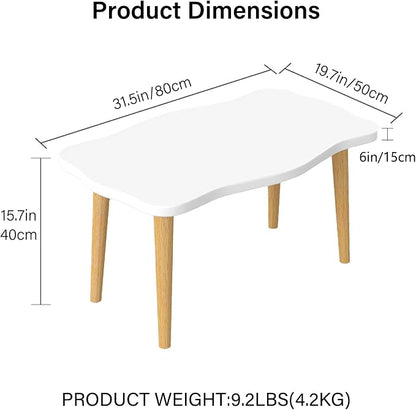 Cookie Coffee Table Low Table with 4 Solid Wood Sturdy Legs,Floor Table Desk for Sitting on The Floor,19.7"D x 31.5"W x 16"H Inches,Living Room/Toy room Furniture,Rental house Furniture(White)