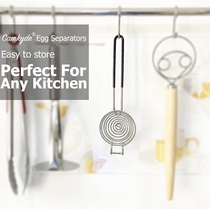 CAMKYDE Egg Separator Food Grade Stainless Steel Egg Yolk White Separation Tool, Set of 2 (Black)