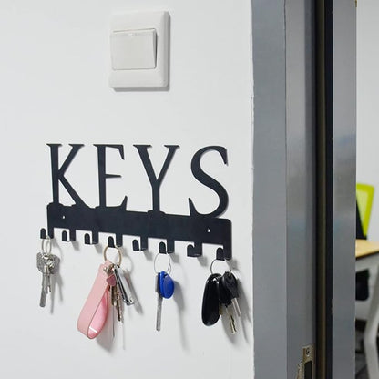 HappyHapi Key Holder Wall Mount, Metal Key Holder for Wall Decorative with 8 Key Hooks, Key Organizer Rack Hanger for Home, Entryway, Front Door, Hallway, Office, Matte Black, 11.4''4.9''0.6''
