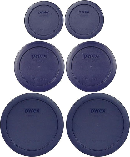 Pyrex (2) 7202-PC 1-Cup, (2) 7200-PC 2-Cup, & (2) 7201-PC 4-Cup Blue Food Storage Replacement Lids - Made in USA