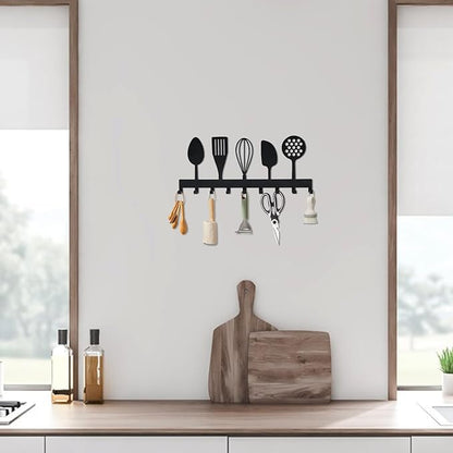 Metal Key Holder, Wall Mounted Key Hooks, Key Holder for Wall, Key Organizer Rack with 9 Hooks, Key Hanger Decor for Kitchen, Entryway, Hallway, Bedroom, Doorway (Cookware 14IN)
