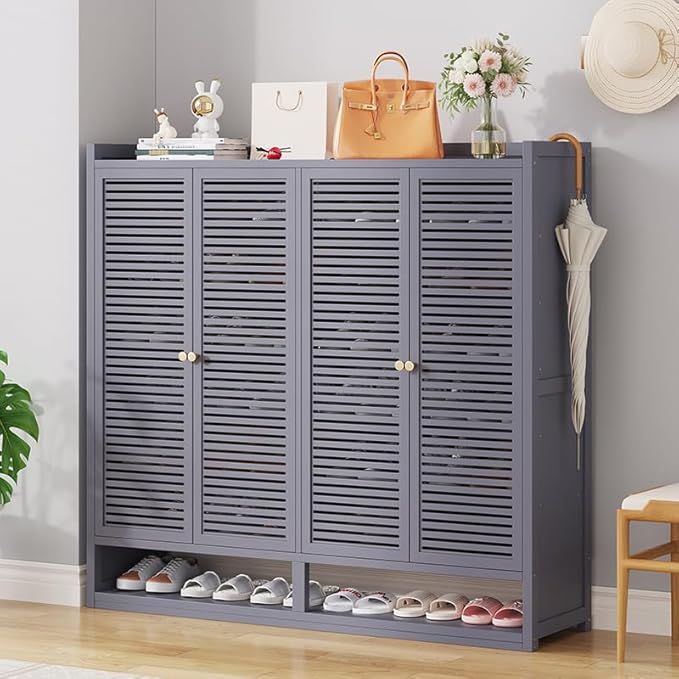 Bamboo Shoe Cabinet, 7-Tier Shoe Storage Cabinet with Doors, Freestanding Bamboo Shoe Rack Organizer with Shelves for Entryway, Hallway, Closet, Living Room