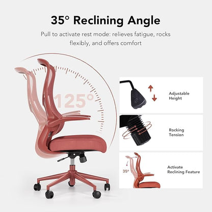 NearHub EC10 Stylish Ergonomic High Back Mesh Reclining Office Chair with Adjustable Flip-Up Armrests,Lumbar Support & Headrest,Breathable & Comfortable Computer Chair for Home, Office & Study