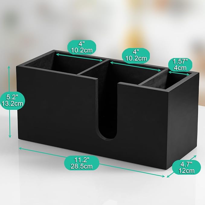 ALELION Large Black Coffee Cup Organizer for Disposable Cups, Lids and Stir Sticks - 3-Compartment Countertop Cup Holder Storage Rack for Coffee Station, Kitchen, Office