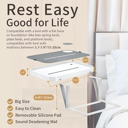 KIWIFOTOS Bedside Shelf for Bed Bedside Tray Table Under Mattress for Box Spring/Plate/Platform Bed 17" Large Tray Nightstand Shelf Side Caddy for College Dorm