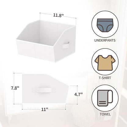 Homsorout Storage Bins for Shelves - Small Trapezoid Closet Shelf Organizer, Fabric Organization Bins with Handles, Storage Baskets for Clothes, Towel, Purse, 4 Pack, White
