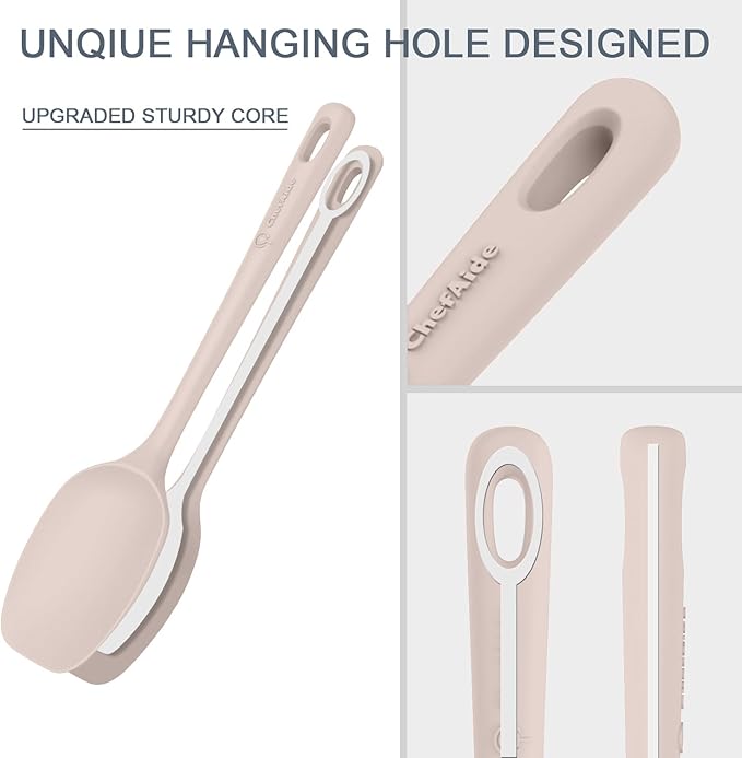 ChefAide 5 Pieces Silicone Spatula Set, Food Grade Rubber Spatula, Upgrade Strong Handle with Ergonomic Grip, Heat Resistant Up to 600°F for Nonstick Cookware, Cooking