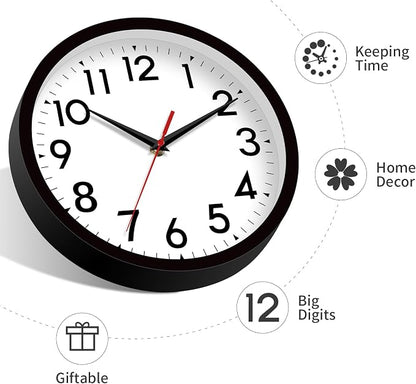 DAXSMY 12 Inch Wall Clock Silent Non-Ticking Battery Operated Analog Clock Decorative for Office Kitchen Outdoor Living Room Classroom Bedroom Bathroom School(Black)