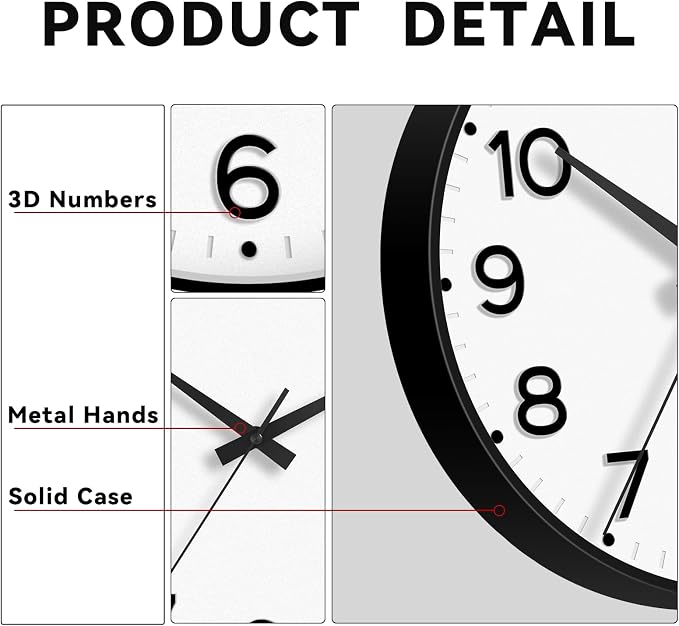 Roymnie Wall Clock, Silent Wall Clocks Battery Operated 8 Inch-Modern Non Ticking Analog Clock Decorative for Kitchen Office Bathroom Bedroom(Black)