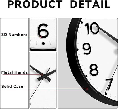 Roymnie Wall Clock, Silent Wall Clocks Battery Operated 8 Inch-Modern Non Ticking Analog Clock Decorative for Kitchen Office Bathroom Bedroom(Black)