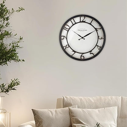 Presentime & Co 13" Farmhouse Series Wall Clock, Vintage Style, Retro Clock, Silent No Ticking, Raised 3D Arabic Numeral, Oil Rubbed Bronze Finish.