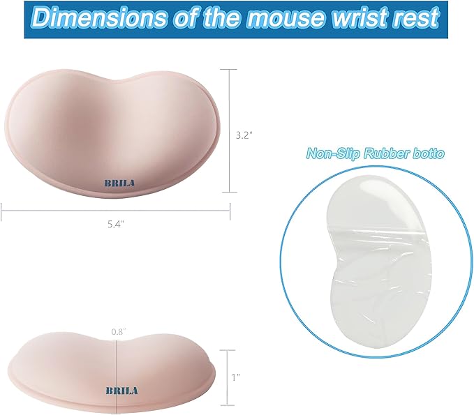 BRILA Ergonomic Silicone Mouse Wrist Rest, Cooling Silica Gel PU Leather Mouse Wrist Support Pad for Office Work and Laptop Computer Gaming (Pink)