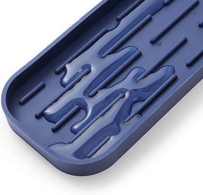 MicoYang Silicone Kitchen Sink Organizer Tray for Multiple Usage,Eco-Friendly Sponges Holder for Kitchen Bathroom Counter or Sink,Dish Soap Dispenser,Scrubber,Bottle,Cup (Navy Blue, 12"×4")