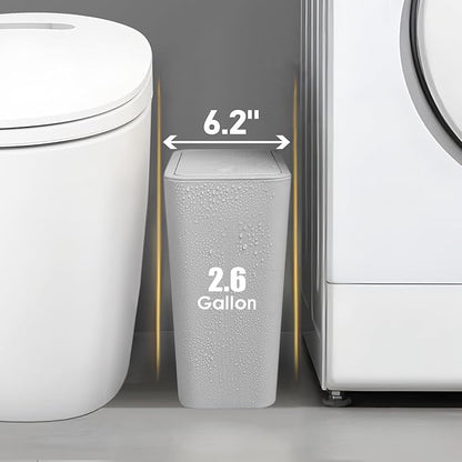 TIPGO Bathroom Trash Can with Lid, 10 Liter/ 2.6 Gallon Slim Garbage Can, Small Trash Bin Waste Basket with Pop-Up Lid for Kitchen, Bedroom, Living Room, Office (2 Pack, Grey)