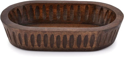 Samhita Mango Wood Decorative Bowls for Home Décor, Decorative Long Wooden Bowl for Table Centerpiece (10" x 6" x 2")