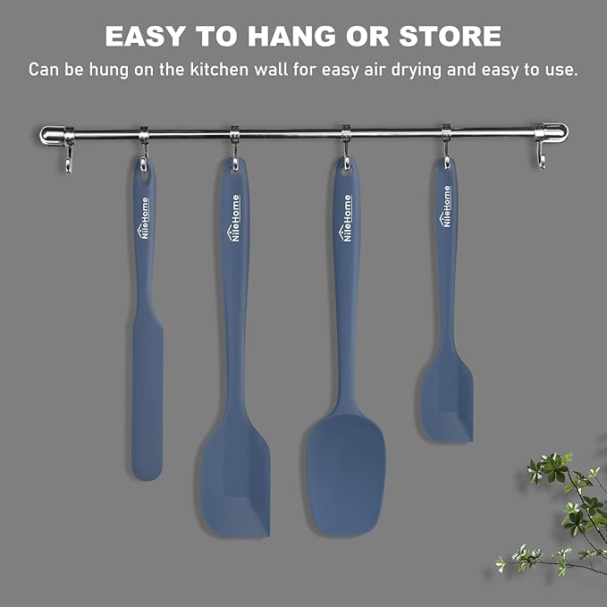 NileHome Silicone Spatula Set, Rubber Spatula High Heat-Resistant Premium BPA-Free One Piece Seamless Design Cooking Spatulas Utensils Set For Kitchen 4pack(Haze blue)