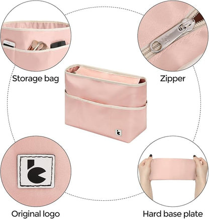 SDANG Purse Organizer Insert with Zipper – Pink Handbag & Tote Bag Organizer | Bag-in-Bag Insert with Pockets for Purses, Totes & Travel(Pink,Extra Large 34)