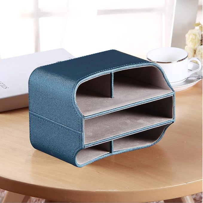 PUSU Remote Control Holder PU Leather 360 Degrees Rotatable Desktop Supply Organizer Storage Box for Controllers Media Stationery Nightstand TV Caddy E-reader iPad Phone Pen/Pencil Cosmetic