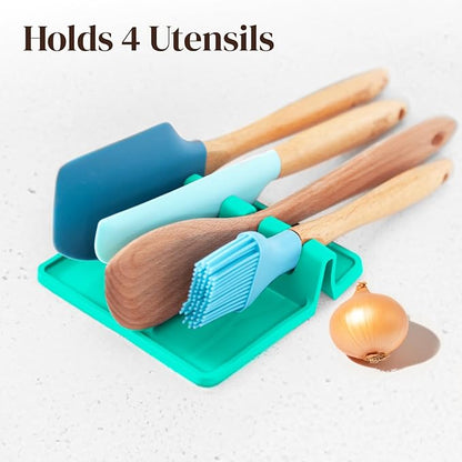 Cooler Kitchen Aqua Green Silicone Spoon Rest for Stove Top with Drip Pad (Two Pack) - Heat-Resistant, BPA-Free Utensil Rest & Spoon Holder for Kitchen Counter - Grill Utensil Holder for Spatulas