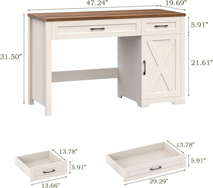 Vabches Farmhouse 47" Executive Desk,Computer Desk with Drawers and Storage Cabinet, Home Office Desk for Work and Study.