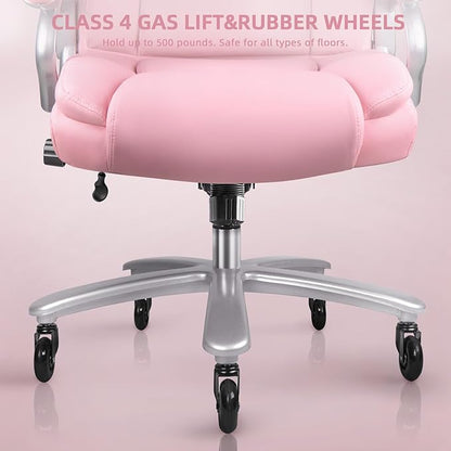 VITESSE 500lbs Heavy Duty Office Chair for Low Back Pain Relief, Big and Tall Office Chair with Ergonomic Lumbar Support, High Back Executive Chair with Quiet Rubber Wheel（Pink）