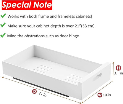 HBL' 2 Pack | 21" Deep Pull Out Cabinet Organizer Adhesive, 10-Inch Wide Sturdy Carbon Steel Roll-Out Drawers, Designed for Frameless Cabinets, Slide-Out Shelves for Pantry.
