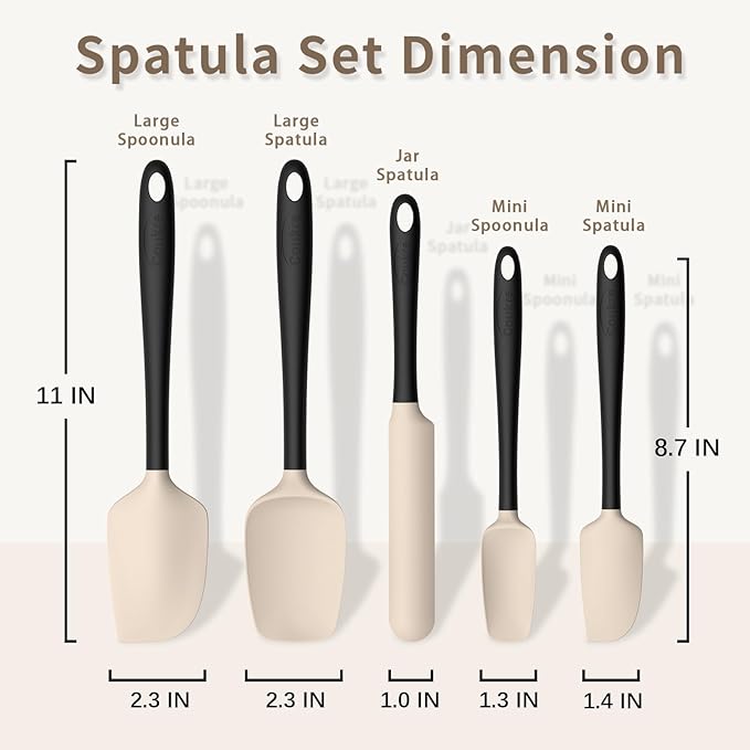 Coukre Silicone Spatula Set of 5,High Temperature Resistant, Food Grade Silicone, Dishwasher Safe, for Baking, Cooking (Beige Black)