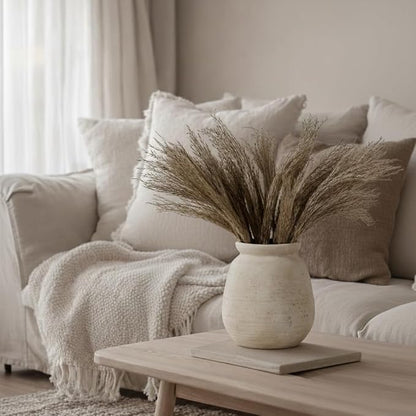 SIDUCAL Ceramic Rustic Farmhouse Vase | 7.3 Inch Pottery Decorative Flower for Home Decor | Sand Glaze Finish Boho Vase for Table, Living Room, Bathroom Decoration, Shelf Decor, Mantel, White