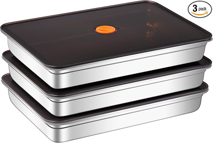 Stainless Steel Food Storage Containers with Airtight Lids, 3 Pack Leakproof Meal Prep Containers, Reusable Bento Boxes for Food, Dishwasher & Freezer Safe Containers for Fruits, Snacks, Leftovers