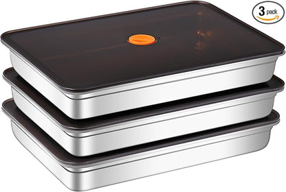 Stainless Steel Food Storage Containers with Airtight Lids, 3 Pack Leakproof Meal Prep Containers, Reusable Bento Boxes for Food, Dishwasher & Freezer Safe Containers for Fruits, Snacks, Leftovers