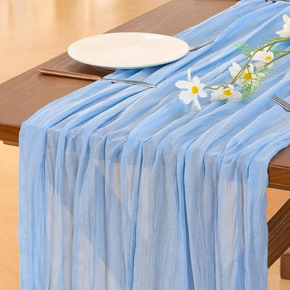 Socomi 6pcs Blue Valentine's Day Cheesecloth Table Runner Boho Rustic Gauze 120 inch 10FT Cheese Cloth Runner for Wedding Party Baby Shower Birthday Home Decor Holiday Decorations