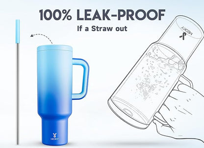 Meoky 50 oz Tumbler with Handle, Tumbler with Lid and Straw, Insulated Stainless Steel Travel Mug, 100% Leak-proof, Keeps Cold for 36 Hours or Hot for 12 Hours (Sky)
