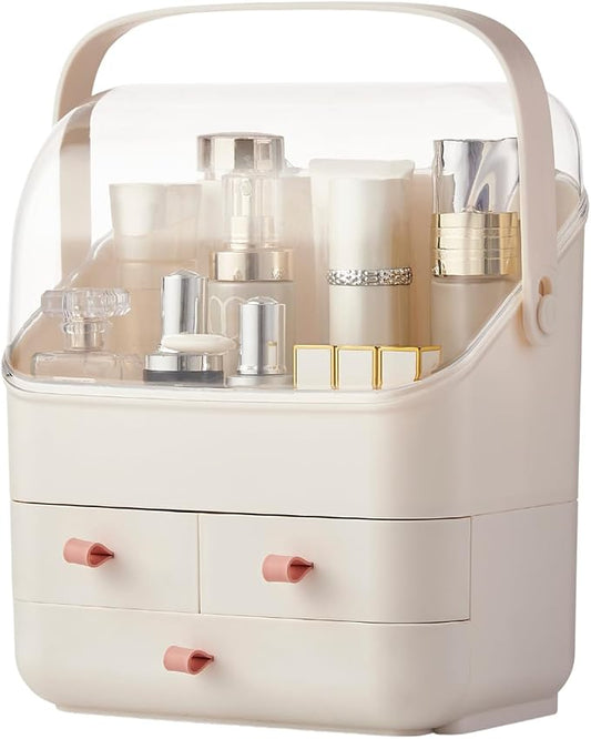 Large Makeup Organizer w Drawers Beauty Organizer Makeup Box Holder Vanity Organization Desk Countertop MakeUp Organizers Bathroom Counter Organizer Skincare Cosmetic Case Stand Dustproof Lid Gift