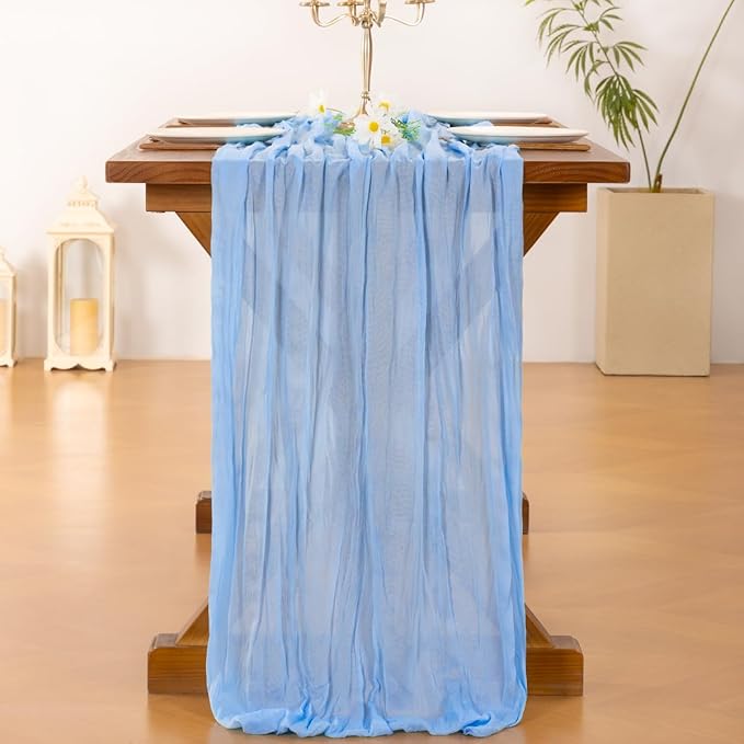 Socomi 6pcs Blue Valentine's Day Cheesecloth Table Runner Boho Rustic Gauze 120 inch 10FT Cheese Cloth Runner for Wedding Party Baby Shower Birthday Home Decor Holiday Decorations