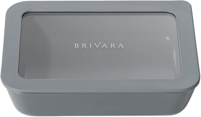 BRIVARA HOME Ceramic Coated Glass Food Storage Container | No PTFE, PFOA, PFAS, and BPA | Reusable Non Toxic Meal Prep Container with Glass Lid | Easy To Store | 3 Cup Rectangle [Smoke]