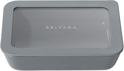 BRIVARA HOME Ceramic Coated Glass Food Storage Container | No PTFE, PFOA, PFAS, and BPA | Reusable Non Toxic Meal Prep Container with Glass Lid | Easy To Store | 3 Cup Rectangle [Smoke]